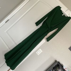 Wide Leg, Long Sleeve, Green Jumpsuit